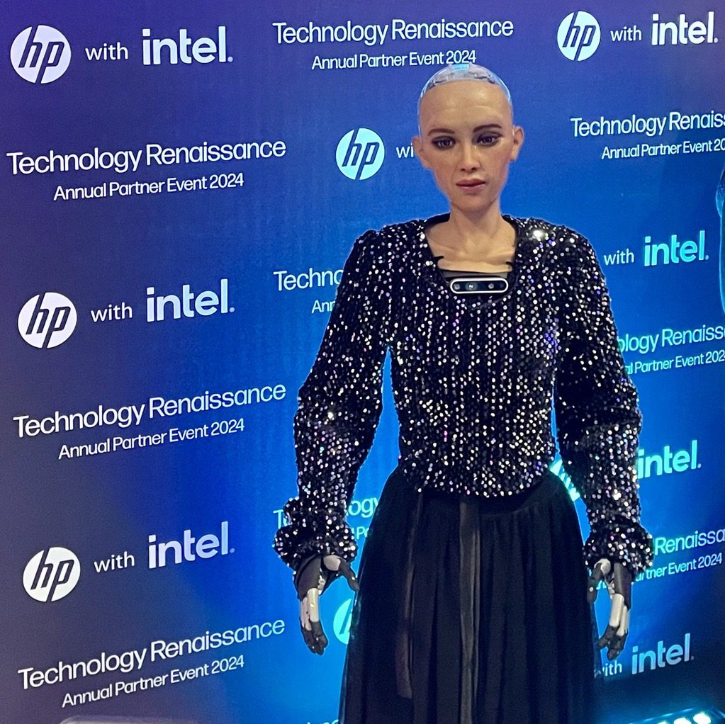 Close-up of Sophia the humanoid Robot